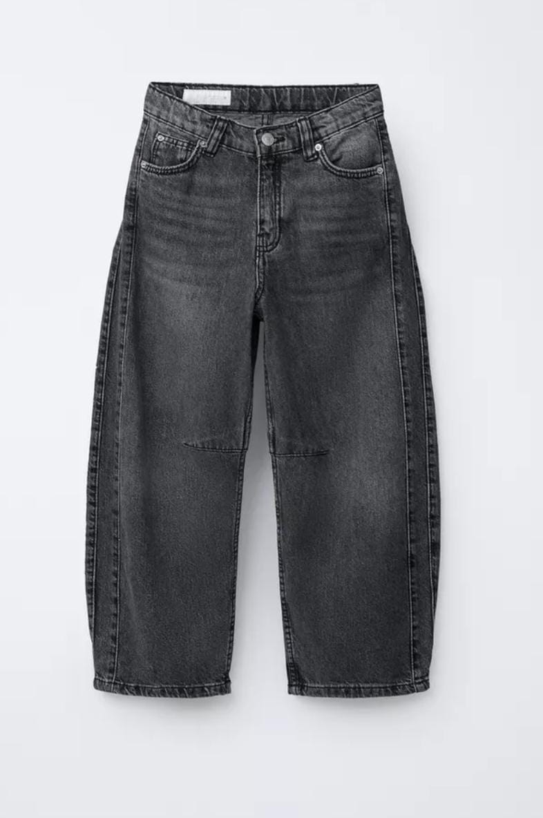Charcoal Barrel Fit Cropped Jeans