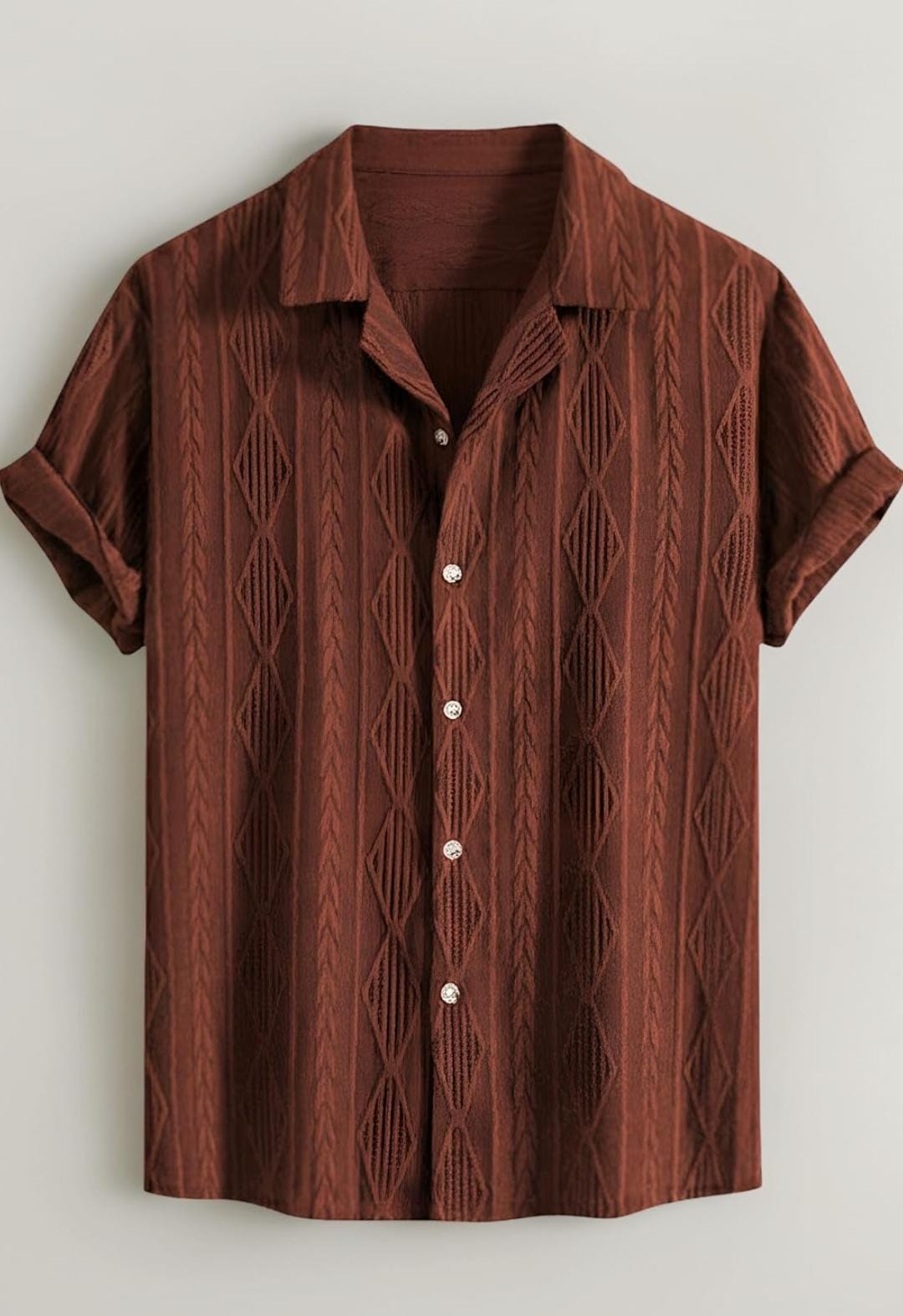 Rustic Charm Patterned Cuban Collar Shirt
