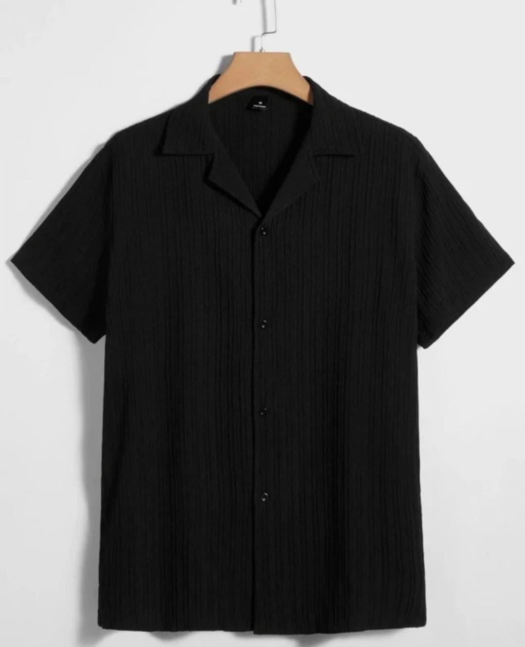 Jet Black Textured Cuban Collar Shirt
